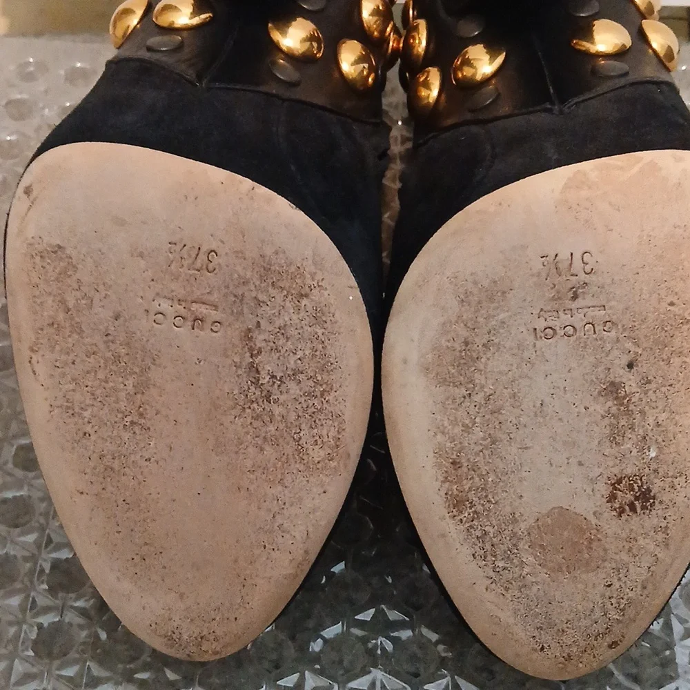 Authentic Gucci Booties. Black suede/leather gold studded size 7 1/2. - Picture 5 of 7